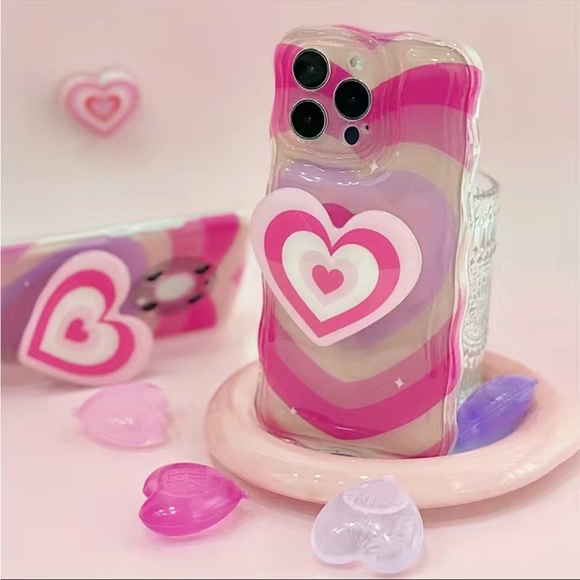 IPhone 13 Pink Heart Case W/ Pop Socket - Picture 2 of 4